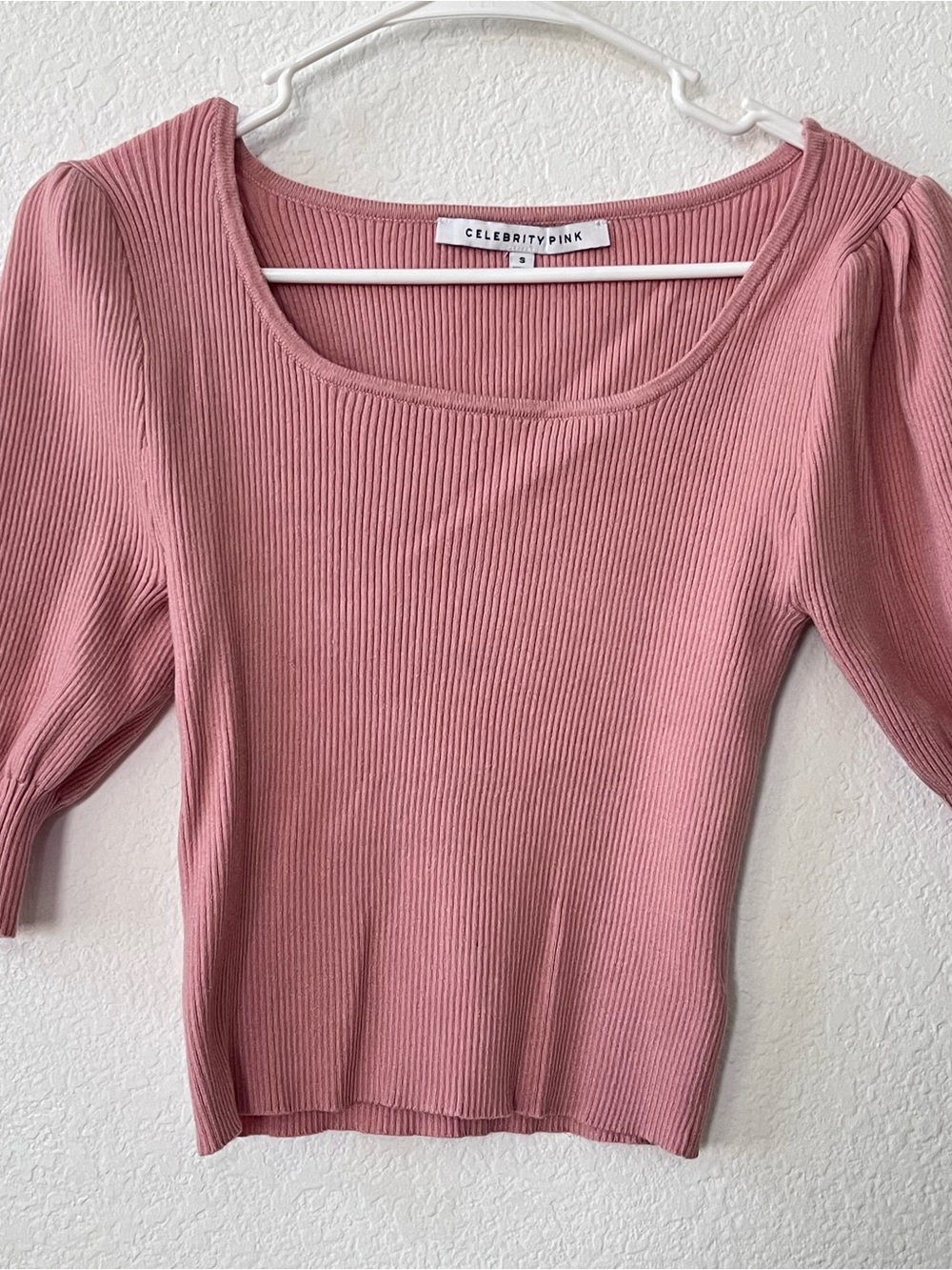 Celebrity Pink Ribbed Scoop Neck Top - Mauve Pink Size: S